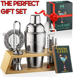 Bartender Kit with Bamboo Stand, Cocktail Shaker Set and Bar Accessories for Home Bar, Drink Mixing, and Mixology Kit