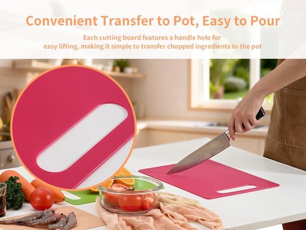Luckyiren Plastic Cutting Board Set, 3 Pack Small Chopping Boards for Kitchen, BPA-Free, Dishwasher Safe, Color Coded Boards Pads for Meat Vegetable Fruit, Easy Grip Handle, Non-Slip, Space Saving