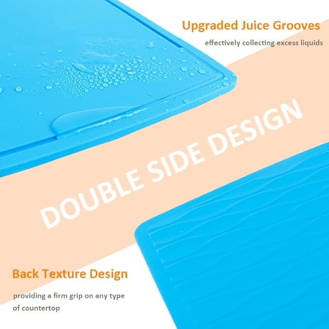 Liflicon Thick Silicone Cutting Boards for Kitchen Silicone Chopping Boards/Mats Set of 2 Extra Large14.6''x10.43'', Mini 9.1”x7.1” Non-slip Deep Drip Juice Groove, Dishwasher Safe-Yellow
