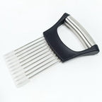onion slicer，Kitchen Prong Slicer for Vegetables and Meat, Stainless Steel Tines with Safety Handle, Black (1)