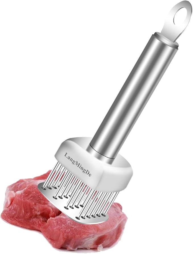 LANGMINGDE 18/10 Stainless Steel Meat Tenderizer Tool, 24 Sharp Needles for Tenderizing Steak Chicken Pork Veal Barbecue Marinating