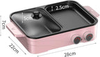 Electric Grill Indoor Hot Pot with Glass Lid & Removable Non-Stick Grill Plate,Separate Dual Temperature Contral, for 2-8 People Family Gathering Friend Meeting Party (pink)