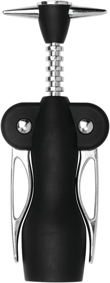 True Duke Winged Corkscrew Wine Opener, Multi-Purpose Bottle Opener for Beers and Soft Drinks, Stainless Steel and Non Slip Comfort Grip for Bartenders, Home Bar, Kitchen Essentials, Set of 1, Black