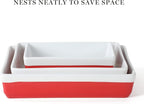 MARTHA STEWART 3-Piece Oven to Table Stoneware Bakeware Set – Baking Dish & Casserole Set – Red – Durable Oven-Safe Bakeware for Baking and Serving