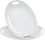 Buyajuju Porcelain Serving Platter with Handles, 14" serving dishes for entertaining, Oval Serving tray for Salad, Stew, Fruits and Pasta, Set of 2, White