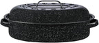 Granite Ware 15-Inch Covered Oval Roaster - Enamel Steel Basic Cookware, Nonstick & Chemical-Free, Dishwasher Safe - 10 Lb Capacity, Large Roasting Pan for Meats, Poultry, Vegetables (Speckled Black)
