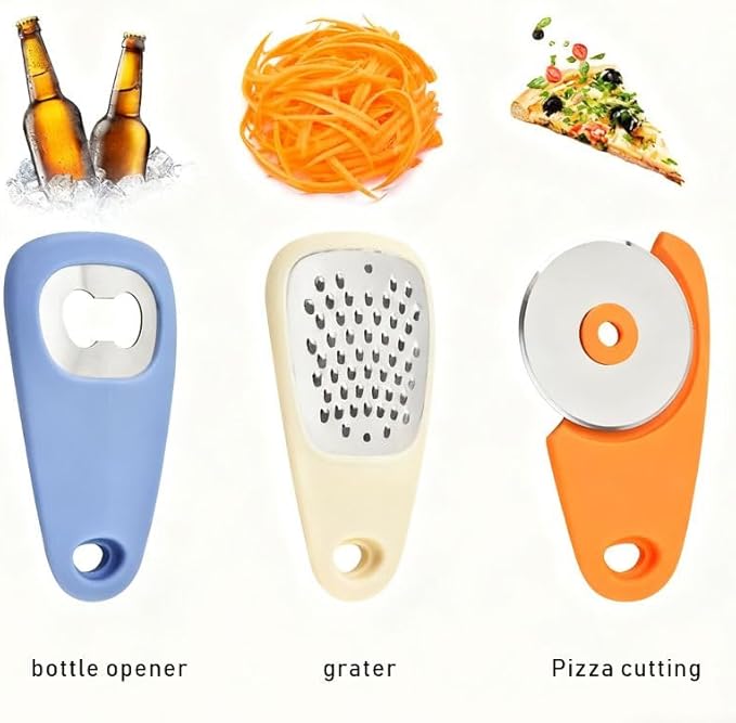 6-Piece Kitchen Gadget Set, Multi-Function Tools with Grater, Peeler, Pizza Cutter, Herb Stripper, Bottle Opener
