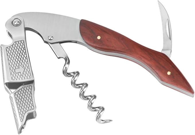 ELEGANTZ Wine Bottle Opener Set – Premium Corkscrew with Foil Cutter & Beer Bottle Opener – Ergonomic Wooden Handle for Smooth Cork Removal – Sommelier Accessories Gift for Wine Lovers