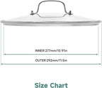 11 IN Glass Lid with Stainless Steel Handle for Frying Pan, Tempered Replacement Cover Compatible for All Cookware for Skillets, Round Cast Iron Aluminium, Stainless Steel Pans & Pots 276mm-292mm