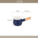 Enamel Milk Pot, Butter Warmer Non-stick Mini Saucepan, 4 Inch 17 Oz Small Cookware with Wooden Handle(Blue)