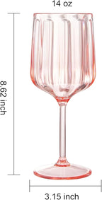 Khen Acrylic Lucia Stemmed Goblets - Unbreakable Wine Glasses Reusable Drinking Cups Dishwasher Safe Elegant Stemware for Cocktail Champagne | Kitchen Bar Party | Set of 6 |14oz | Pink