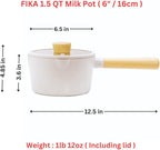NEOFLAM FIKA 1.5QT Milk Pan with 2 Pour Spouts, Butter Warmer, Milk Boiling, Melting Pot for Stovetops and Induction, Wood Handle, Made in Korea (6" / 16cm)