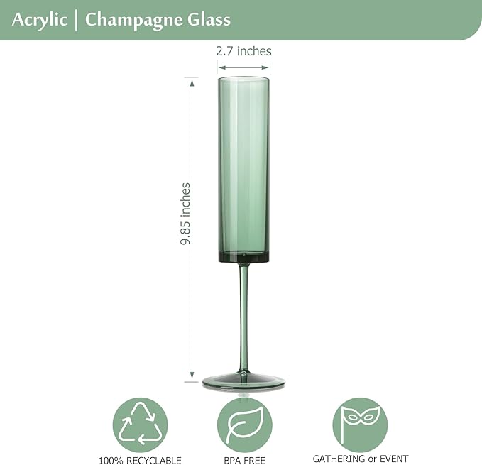 24 Pack Acrylic Dark Green Wine Glasses Green champagne glasses Champagne Flutes Sparkling Wine Glasses Wine Goblets Wedding Glassware Set Drinkware Glasses for Wedding Bar Celebration Baby Shower