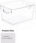 Clear Plastic Storage Bins 8 Pack - Pantry Organizers and Storage, Fridge Organizer for Kitchen, Cabinet, Freezer, Bathroom, Clost, Home Organization