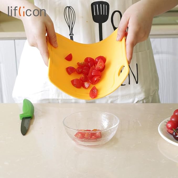 Liflicon Thick Silicone Cutting Boards for Kitchen Silicone Chopping Boards/Mats Set of 2 Extra Large14.6''x10.43'', Mini 9.1”x7.1” Non-slip Deep Drip Juice Groove, Dishwasher Safe-Yellow