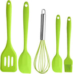 ARTIBETTER 5pcs Green Silicone Kitchen Utensil Set Including Spatula, Shovel, and Egg Whisk for Baking and Cooking Tools