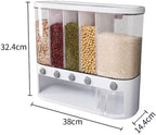 Dry Food Dispenser,Wall mounted 5 Grid Cereal Dispenser,Rice dispenser 25 pounds Kitchen Storage with Measuring Cup