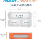 Small Snack Containers for Kids Toddlers - 3 Compartments (Set of 2) - Leak-Proof Reusable Boxes with Lids -BPA-Free Plastic Mini Bento Lunch Box - Ideal for School, Daycare, Holds 2 Cups (Coral+Blue)