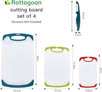 Cutting Boards for Kitchen, Plastic Chopping Board Set of 4 with Non-Slip Feet and Deep Drip Juice Groove, Easy Grip Handle, Dishwasher Safe