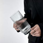 Set of 8 Ribbed Glass Cups with Crystal Base,4 Highball Glasses 18oz & 4 Rocks Drinking Glasses 9oz, Art Deco, for Water, Iced coffee, Cocktail, Juice, Whiskey, Wine, Gift