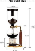 Siphon Coffee Maker, Heat-Resistant Glass Vacuum Coffee Brewer 5-Cup (600ml) with Alcohol Burner, Adjustable Buffer Clamp, Stainless Steel Bracket Base for Coffee Aficionados