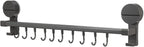 BESTOYARD Punchless Kitchen Utensil Hooks Wall Mount Rack with 10 Hooks, Adjustable Double Rod Organizer, Gray Suction Cup Holder for Cooking Tools and Measuring Cups