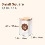 ComSaf 1.2 QT Glass Storage Containers with Lids, Glass Jars with Lids, Clear Food Jar, Square Canister Set of 6, Pantry Organizers and Storage for Cookie Flour Oat Pasta Tea Coffee Bean (Pack of 2)
