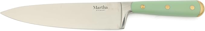 Martha Stewart 16-Piece Lockton High Carbon Stainless Steel Knife Block Set - Forged Full Tang Chef Knives, Acacia Wood Block, Triple Riveted Handles, Sage Green & Gold