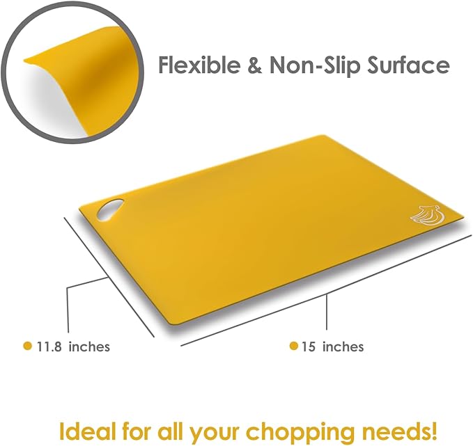EMMANA - Plastic cutting board for kitchen. Set of 8 – 6 Color-Coded Flexible Plastic Mats with Food Icons + Peeler & Microfiber Towel – BPA-Free, Non-Slip Back, Dishwasher Safe, Durable & Non-Porous