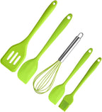 SUPVOX Silicone Kitchen Utensil Set 5pcs Green Baking Tools with Egg Whisk and Scraper Non-stick Heat Resistant Cooking Gadgets for Home Baking and Food Preparation