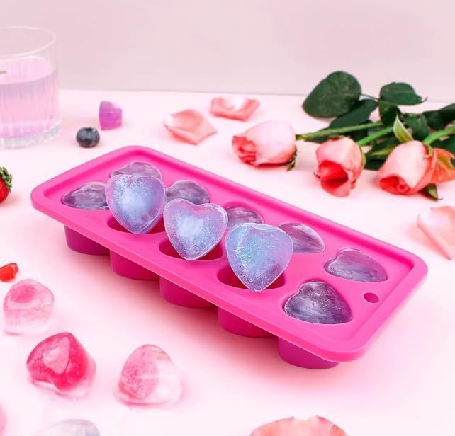 1Pc Pink Tray Heart Ice Cube Tray, BPA Free Shaped Ice Cube Trays for Drinks, Dishwasher Safe Silicone Molds for Making Candle, Candy, Specialty Tools and Gadgets