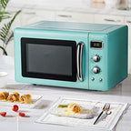 Retro Microwave Oven 0.9Cu.ft，900W Compact Countertop Microwave w/5 Micro Power & 8 Auto Cooking, Child Lock, Timer Setting & Glass Turntable, LED Display, Mint Green