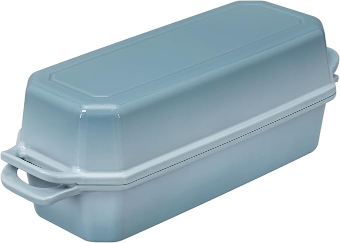 Flavehc Bread Pan Cast Iron Loaf Pan with Lid Bread Loaf Pan 13x5 Inch Enameled Cast Iron Sourdough Bread Pan, LightBlue
