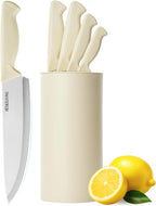 Knife Set, 6-Piece Kitchen Knife Set, German High Carbon Stainless Steel, Durable & Easy Clean Knife Block, Cream