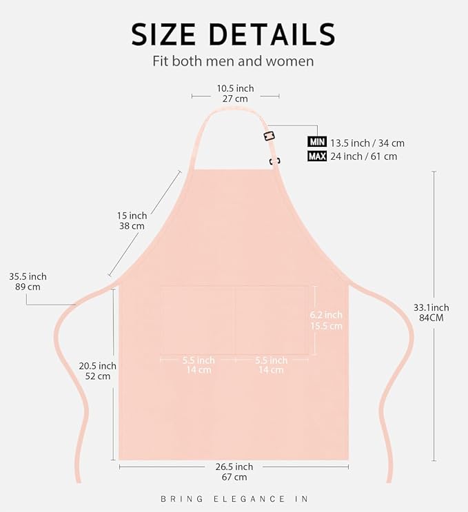 Syntus Apron for Men Women, Adjustable Cooking Kitchen Chef Aprons with 2 Pockets, Cotton/Polycotton/Polyester