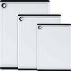 Kikcoin Plastic Cutting Boards for Kitchen, 3-Piece Large Cutting Board Set Dishwasher Safe Chopping Boards with Non-slip Feet and Juice Grooves, White