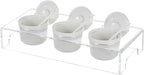 MyGift 10 Pcs Condiment Pot Serving Dishes Set, Clear Acrylic Server Tray and 3 Ceramic Ramekin Bowls with Lids and Spoons for Sauces, Dips, Hosting Essentials for Party