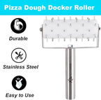 Professional Pizza Dough Docker Stainless Steel Pizza Roller with Spikes Pastry Dough Docker for Crackers, Homemade Bread, Pie, Cake, Cookies