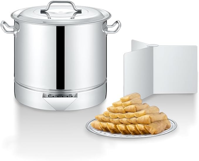 Concord Stainless Steel Tamales Steamer Pot. Mi Abuela Series with Exterior Water Refill Spout, Divider, and Removable Steamer Rack (20 Quart)