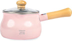 1.2L beige small milk pot with lid cute wooden handle household non-stick pan hot milk baby baby food supplement pot noodle soup pot(size: 5.1 inches long x 3.5 inches high)