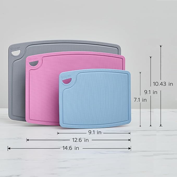 Liflicon Thick Silicone Cutting Boards for Kitchen Silicone Chopping Boards/Mats Set of 2 Extra Large14.6''x10.43'', Mini 9.1”x7.1” Non-slip Deep Drip Juice Groove, Dishwasher Safe-Plum Purple