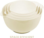 BoxedHome 4 Quart Large Plastic Mixing Bowls, Microwave Safe Mixing Bowl Set with Pour Spout, Nesting Bowls for Space Saving Storage(Beige)