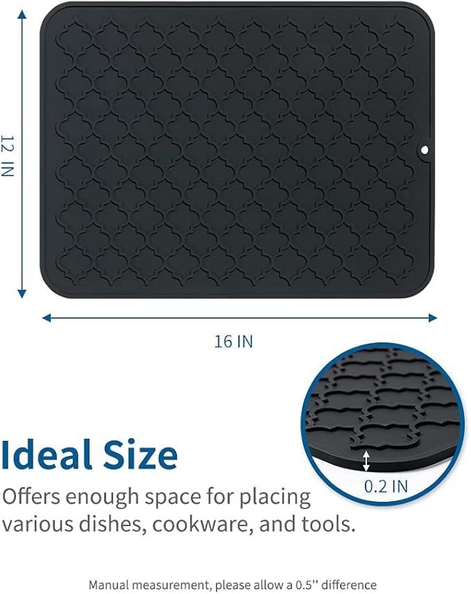 AMOAMI-Dish Drying Mats for Kitchen Counter-Silicone Dish Drying Mat-Kitchen Dish Drying Pad Heat Resistant Mat-Kitchen Gadgets Kitchen Accessories Kitchen Small Appliances(12" x 16", BLACK)