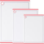 Kikcoin Plastic Cutting Boards for Kitchen, 3-Piece Large Cutting Board Set Dishwasher Safe Chopping Boards with Non-slip Feet and Juice Grooves, Pink