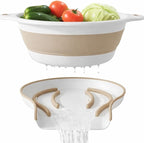Gevoli 2-in-1 Large Collapsible Colander with Self-draining Base Set - Plastic Side Drain Food strainer for Edge of Kitchen Sink (Beige)