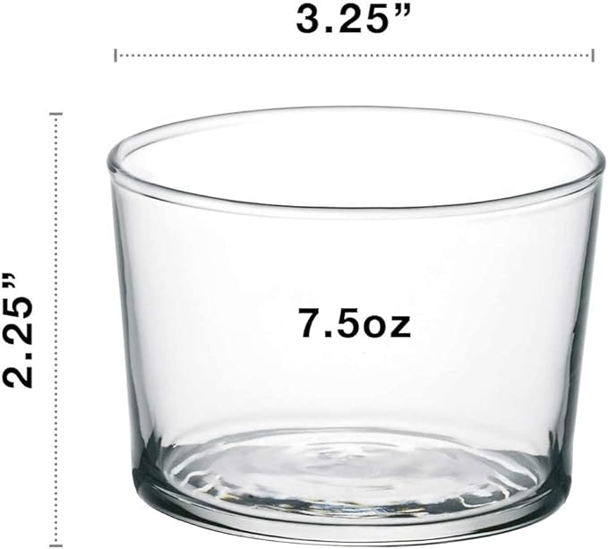 Bormioli Rocco Bodega Mini Tumblers, Set of 6-7.5 Oz Clear Tempered Glass Cups for Water, Wine, Juice & Cocktails - Stackable Small Drinking Glassware for Kitchen & Bar Use