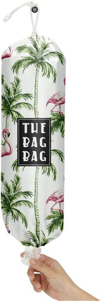 Plastic Bag Organizer, Reusable And Washable Country Style Plastic Cag Organizer,for Home Kitchen Travelling Camping Decor, use 1 Pack，Flamingo Palm Tree Pattern
