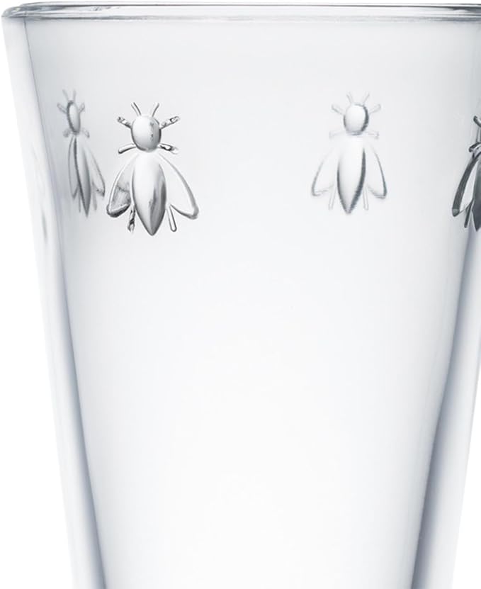La Rochere, Set of 6, Tall Drinking Glasses (6.3" Tall - High Ball), 15.6 Oz Each, Napoleonic Bee Pattern