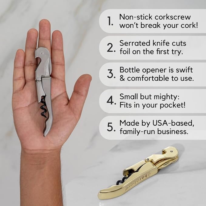 A Bar Above Manual Wine Bottle Opener and Corkscrew Wine Key with Foil Cutter and Bottle Cap Remover, Professional Waiters Corkscrew for Servers, Bartenders, and Home Use