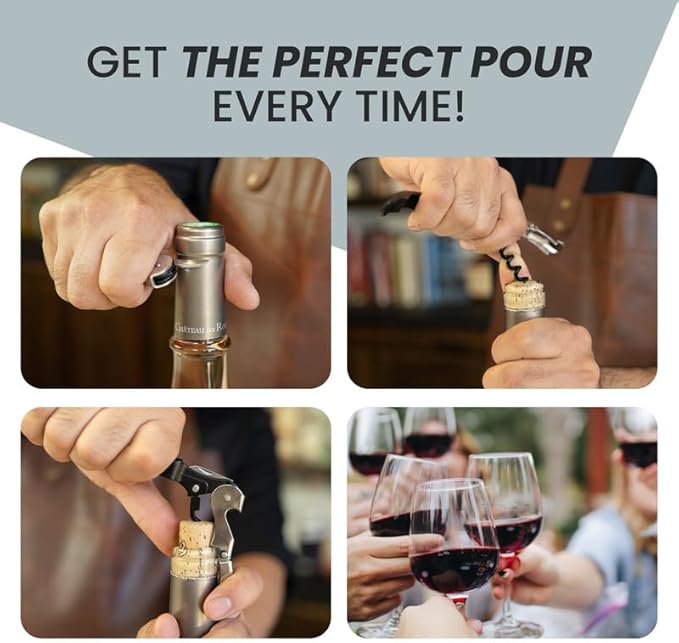 A Bar Above Manual Wine Bottle Opener and Corkscrew Wine Key with Foil Cutter and Bottle Cap Remover, Professional Waiters Corkscrew for Servers, Bartenders, and Home Use